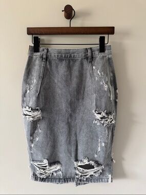 ONE TEASPOON PHANTOM FREELOVE DISTRESSED DENIM PENCIL SKIRT GRAY SIZE 27